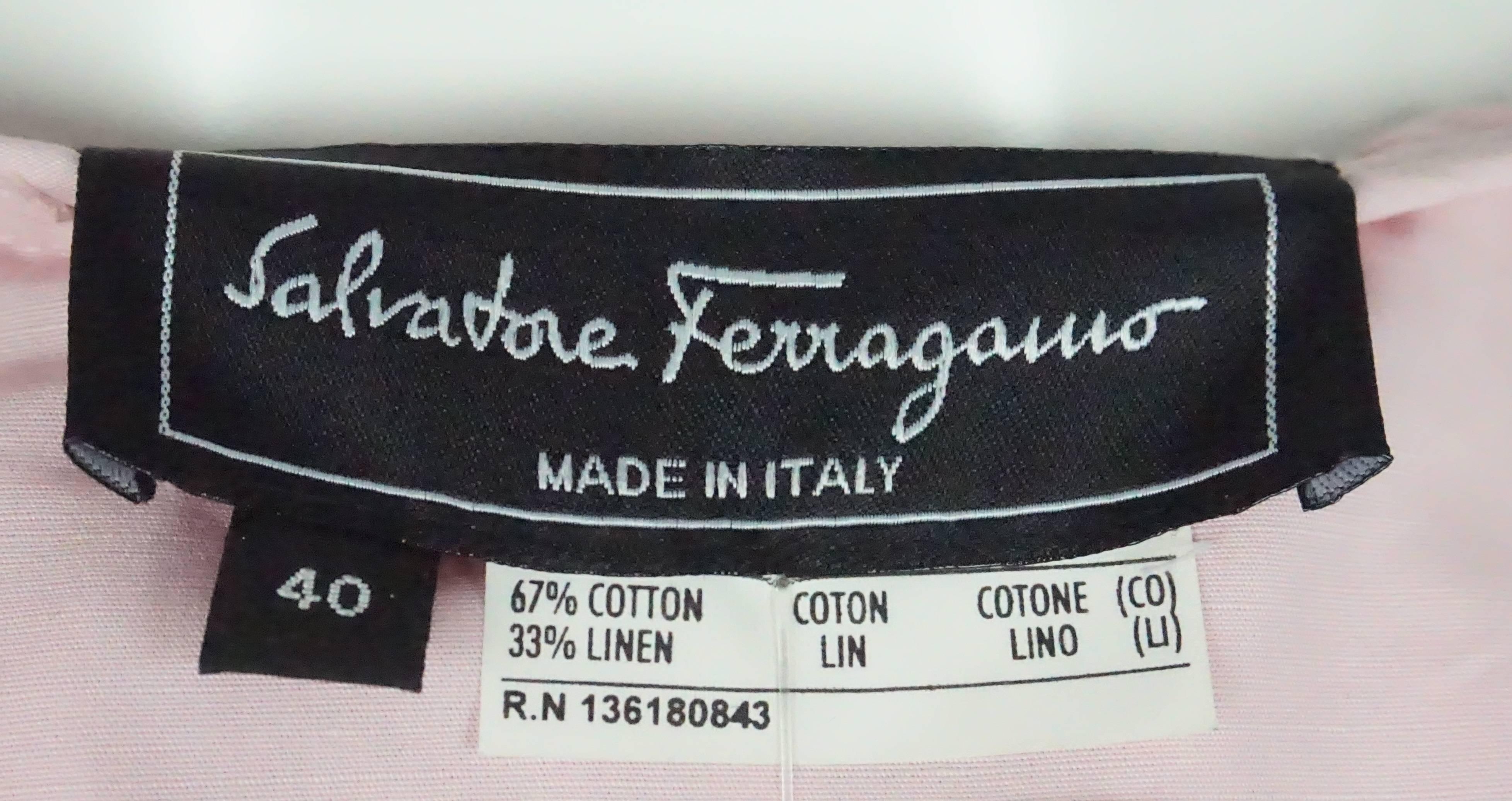 Salvatore Ferragamo Pink Cotton and Linen Blend Top S / S For Sale 1