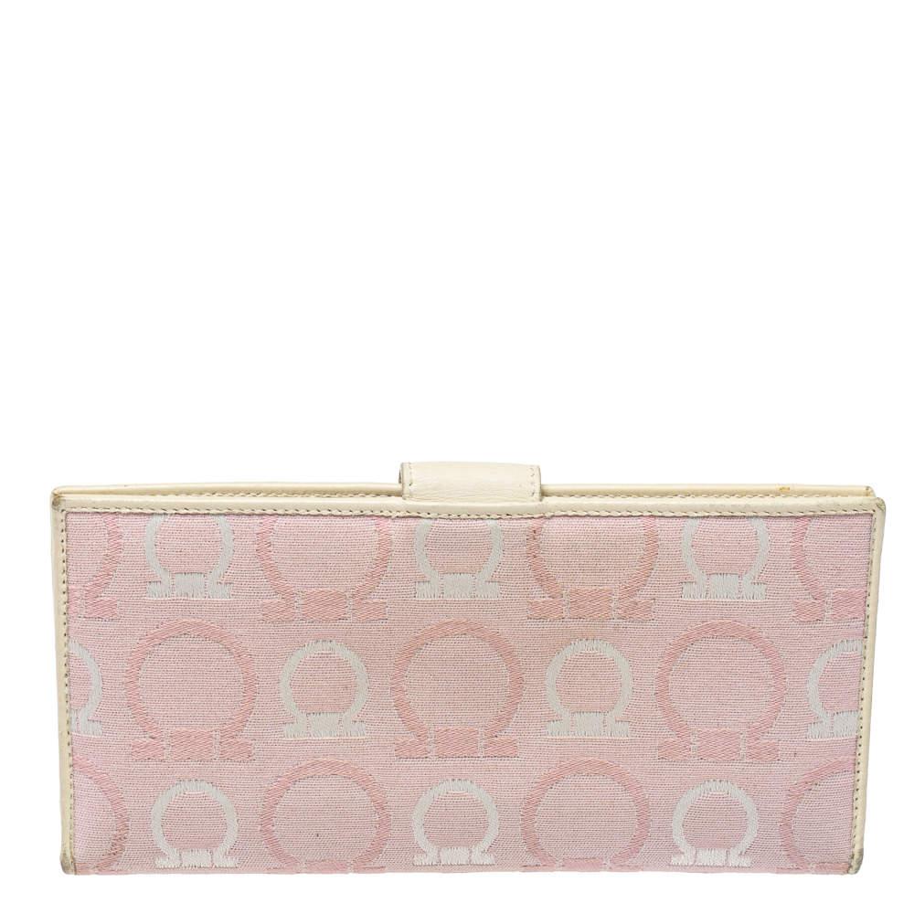 Women's Salvatore Ferragamo Pink/Cream Gancini Canvas and Leather Wallet