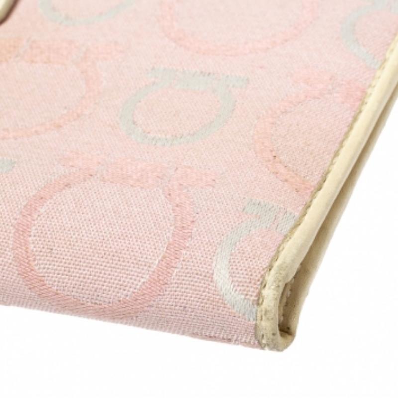 Women's Salvatore Ferragamo Pink/Cream Gancini Canvas and Leather Wallet For Sale