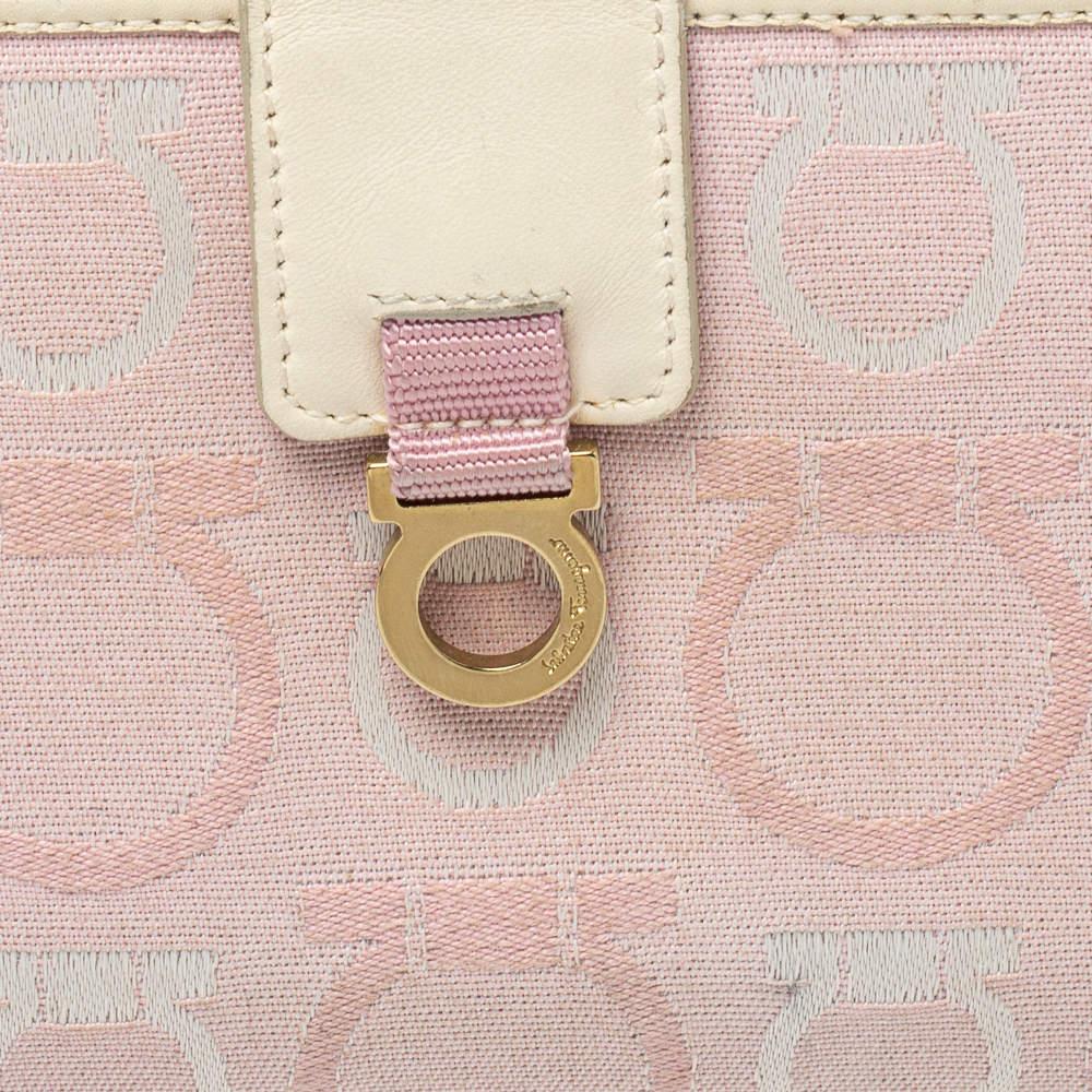 Salvatore Ferragamo Pink/Cream Gancini Canvas and Leather Wallet 1