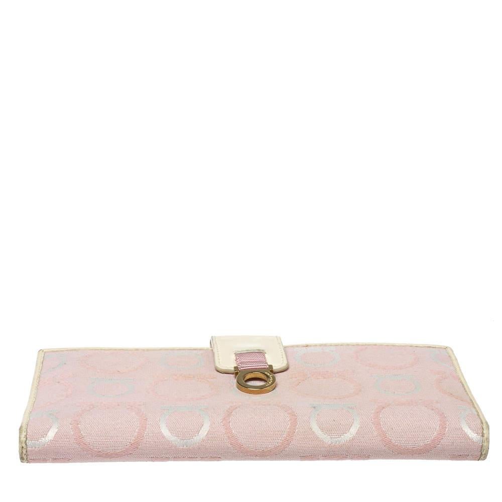 Salvatore Ferragamo Pink/Cream Gancini Canvas and Leather Wallet 2