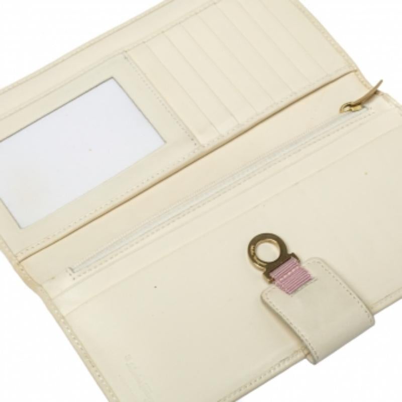 Salvatore Ferragamo Pink/Cream Gancini Canvas and Leather Wallet For Sale 3