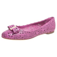 Salvatore Ferragamo Pink Laser Cut Leather Vara Bow Ballet Flats Size 40.5