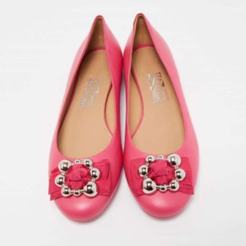 De las mujeres Salvatore Ferragamo Bailarinas Piel Rosa Talla 41