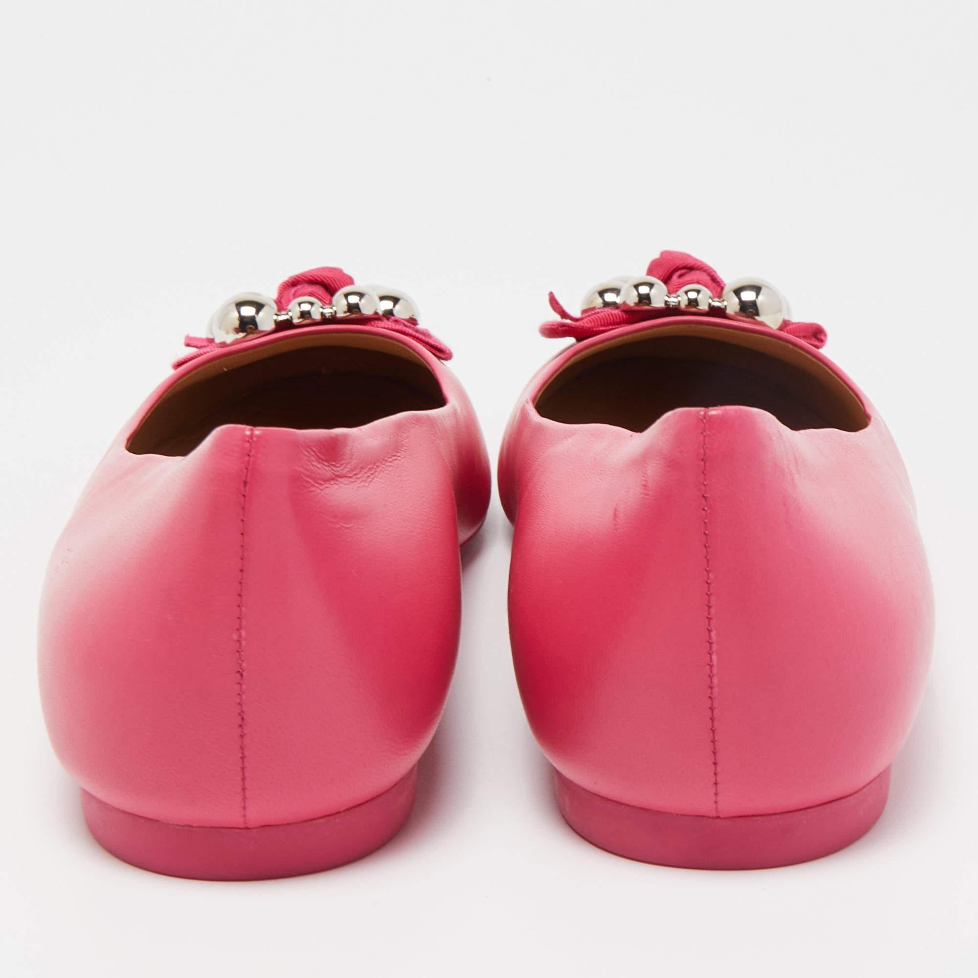 Salvatore Ferragamo Pink Leather Ballet Flats Size 41 For Sale 1