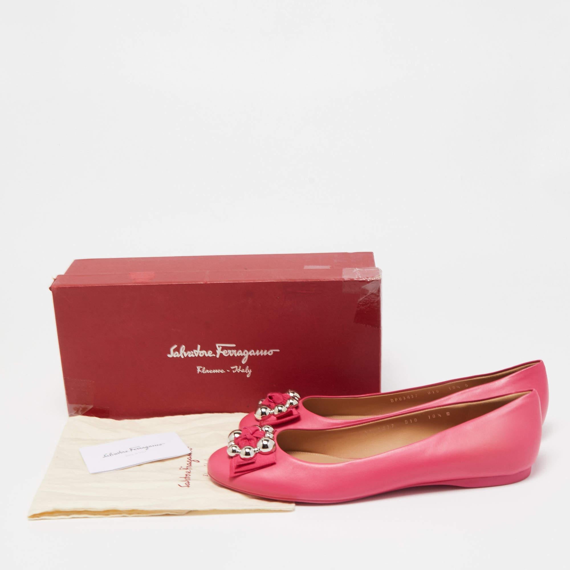 Salvatore Ferragamo Pink Leather Ballet Flats Size 41 For Sale 3