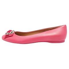Used Salvatore Ferragamo Pink Leather Ballet Flats Size 41