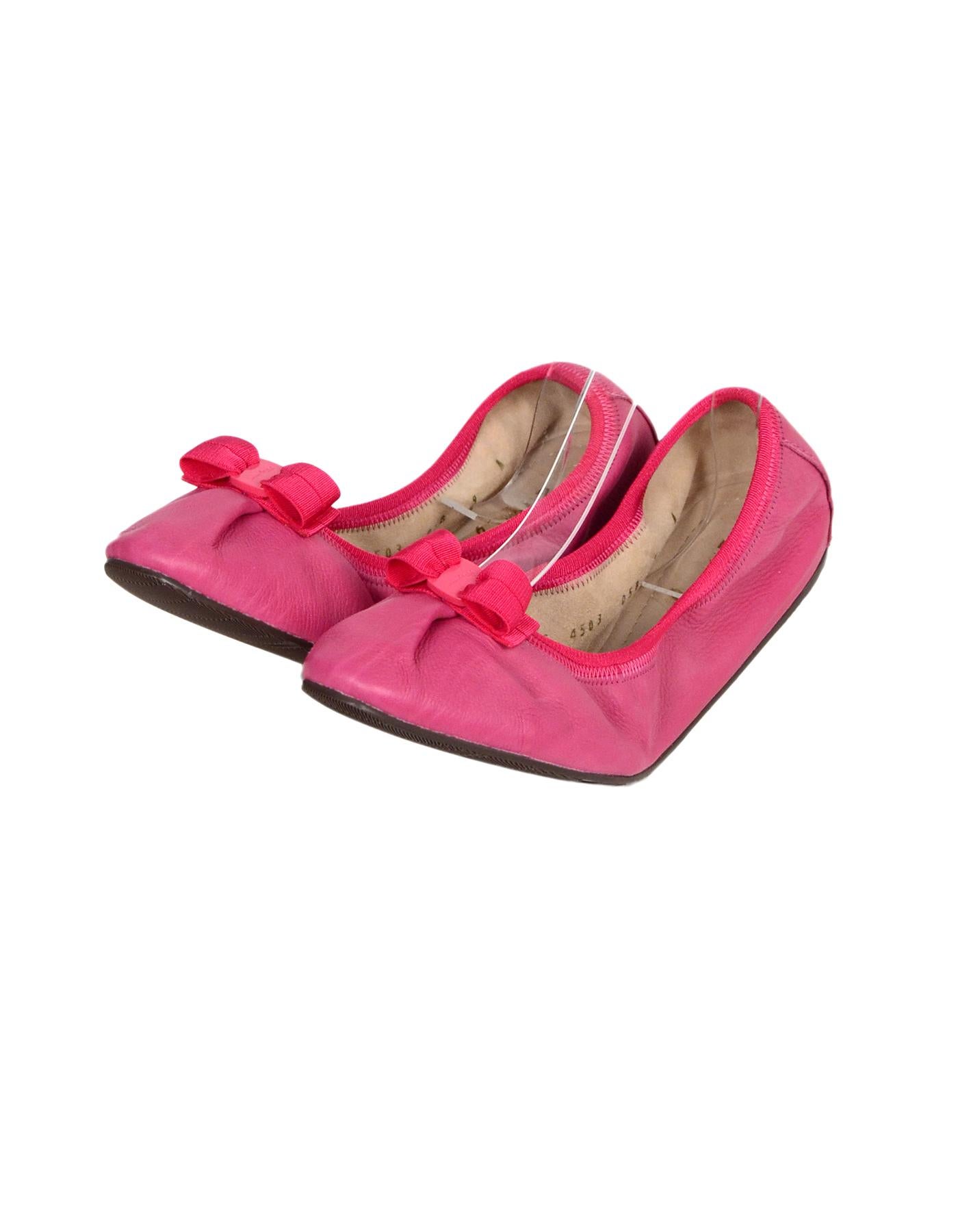 Salvatore Ferragamo Pink Leather Elastic Ballet Flats W/ Bow Sz 9 In Excellent Condition In New York, NY