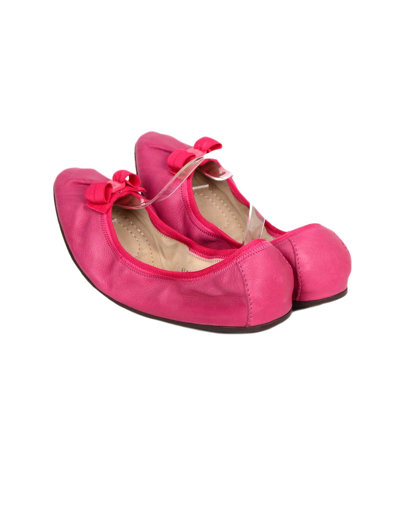 Women's Salvatore Ferragamo Pink Leather Elastic Ballet Flats W/ Bow Sz 9