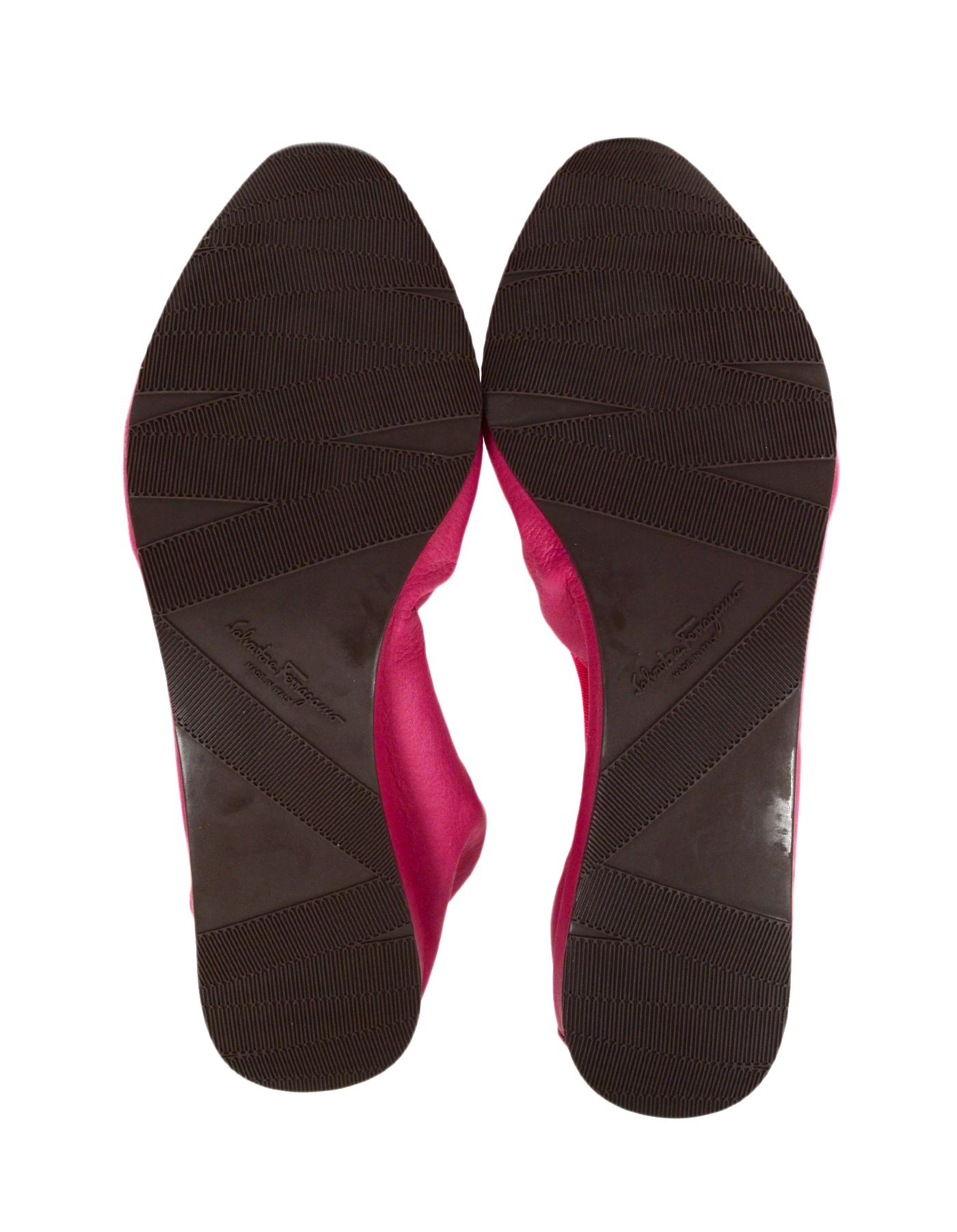Salvatore Ferragamo Pink Leather Elastic Ballet Flats W/ Bow Sz 9 2