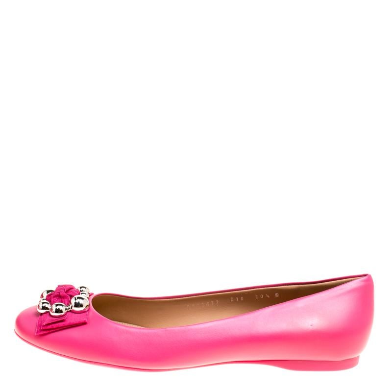 Salvatore Ferragamo Pink Leather Flair Ballet Flats Size 41 1