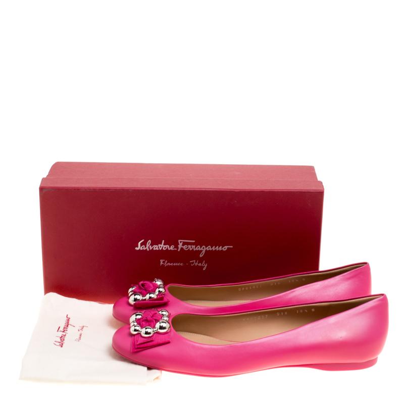 Salvatore Ferragamo Pink Leather Flair Ballet Flats Size 41 4