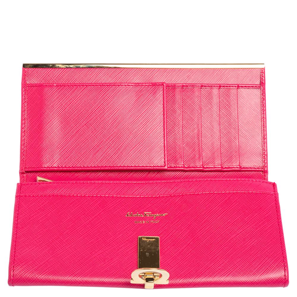 Salvatore Ferragamo Pink Leather Gancini Clip Continental Wallet 3