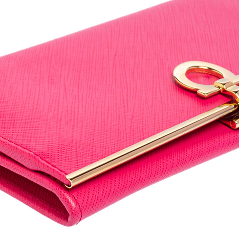Women's Salvatore Ferragamo Pink Leather Gancini Clip Continental Wallet