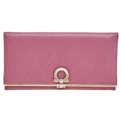 Salvatore Ferragamo Pink Leather Gancini Clip Continental Wallet