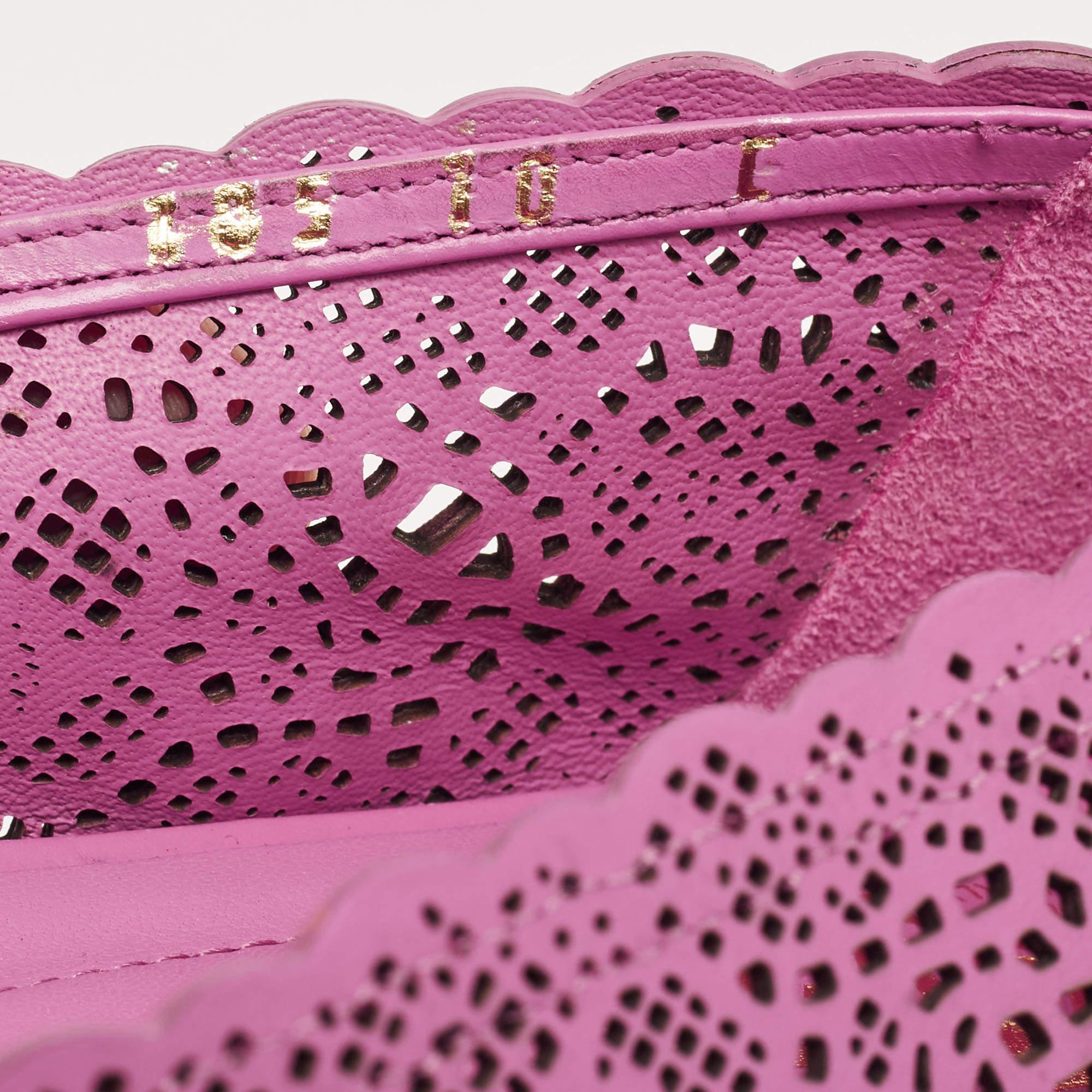 Salvatore Ferragamo Pink Leather Laser Cut Varina Ballet Flats Size 40.5 2