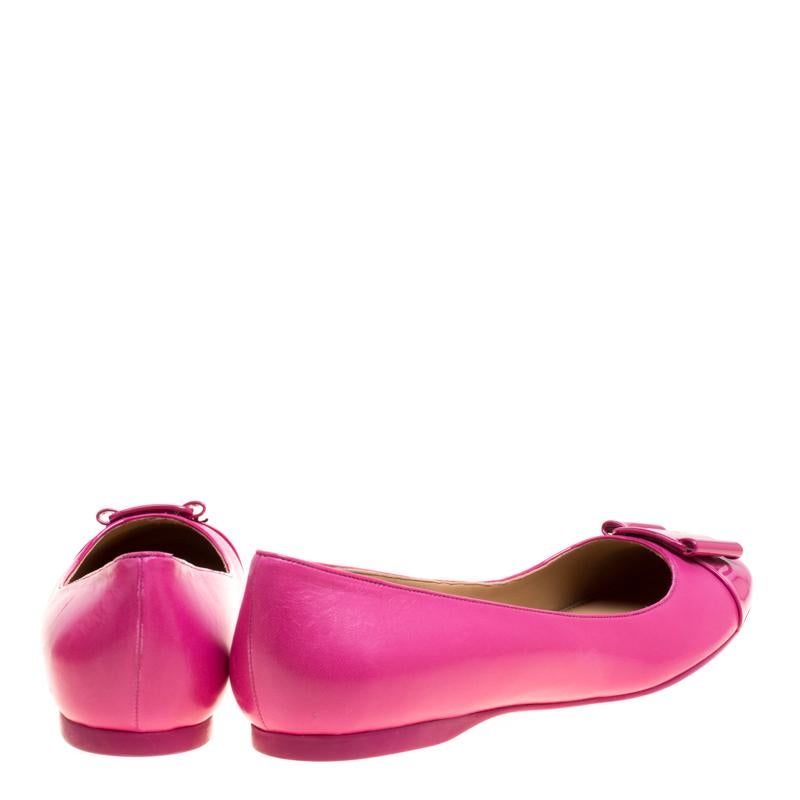 Women's Salvatore Ferragamo Pink Leather Petrina Cap Toe Ballet Flats Size 41