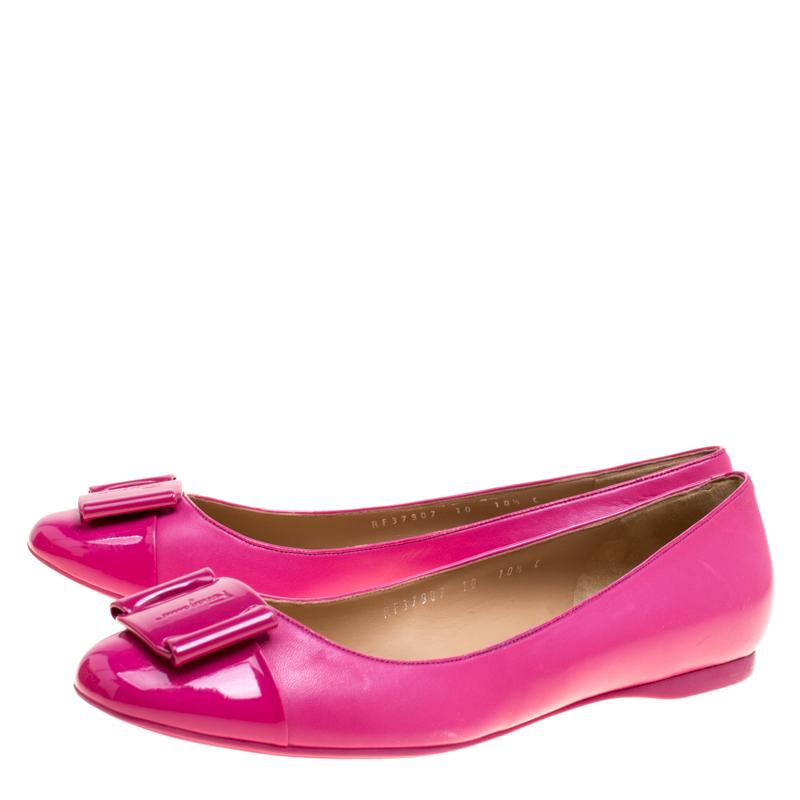 Salvatore Ferragamo Pink Leather Petrina Cap Toe Ballet Flats Size 41 3