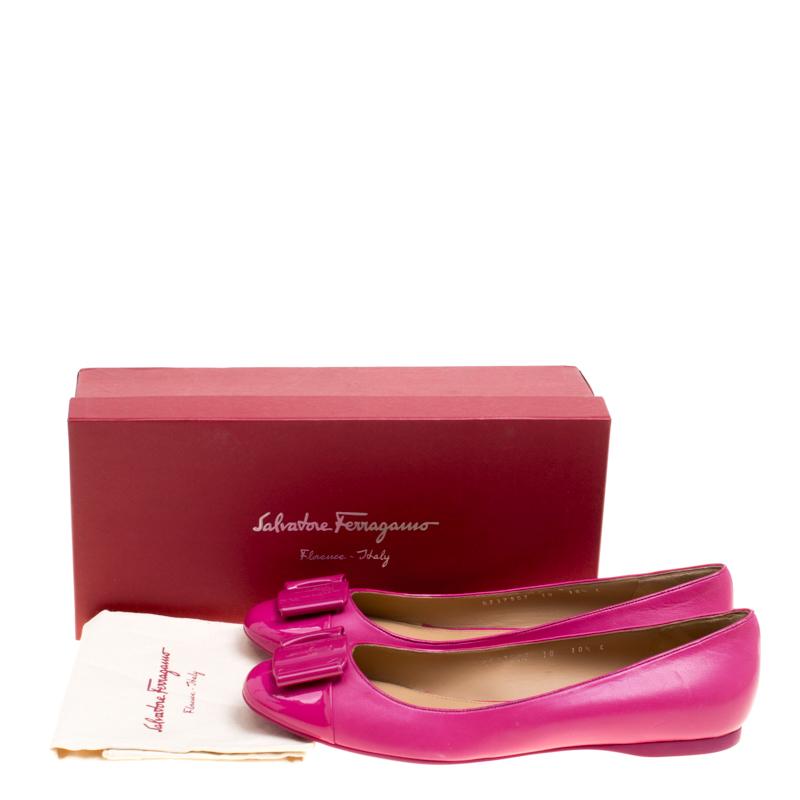 Salvatore Ferragamo Pink Leather Petrina Cap Toe Ballet Flats Size 41 5