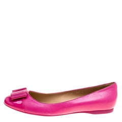 Salvatore Ferragamo Pink Leather Petrina Cap Toe Ballet Flats Size 41