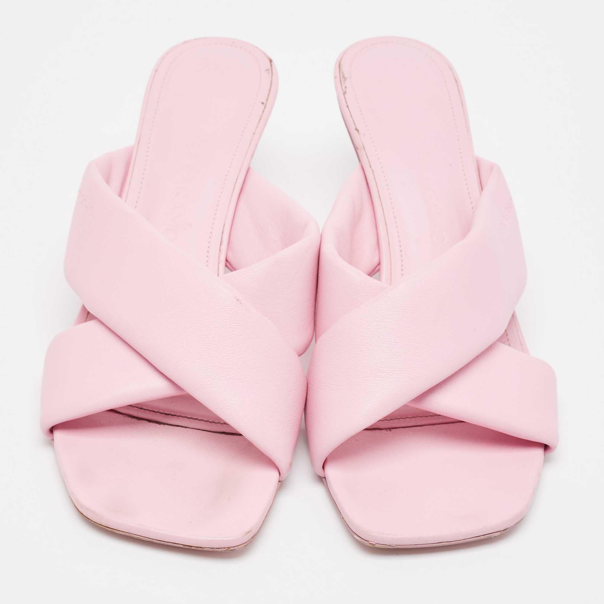 Beige Salvatore Ferragamo Pink Leather Slide Sandals Size 41