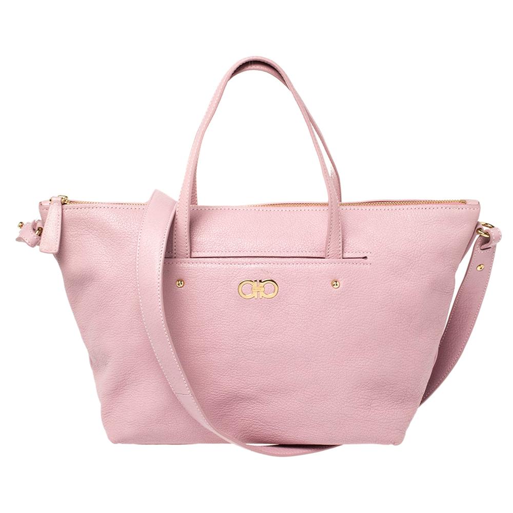 Salvatore Ferragamo Pink Leather Small Mika Tote For Sale at 1stDibs