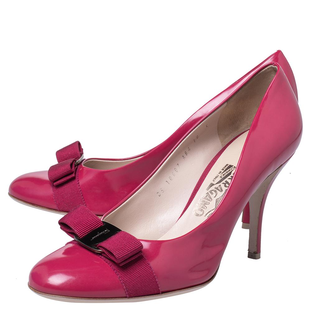 Salvatore Ferragamo Pink Leather Vara Bow Pumps Size 40.5 For Sale at ...