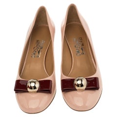 Salvatore Ferragamo Pink Patent Leather Fiammetta Bow Pumps Size 40