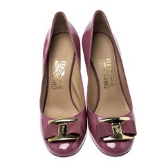 Salvatore Ferragamo Pink Patent Leather Ninna Pumps Size 39.5