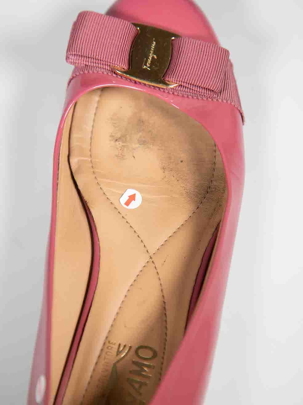 Salvatore Ferragamo Pink Patent Vara Ballet Flats Size US 7 For Sale 4