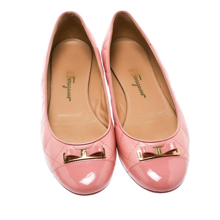 Salvatore Ferragamo Pink Quilted Leather Bow Ballet Flats Size 40.5 For Sale at 1stDibs