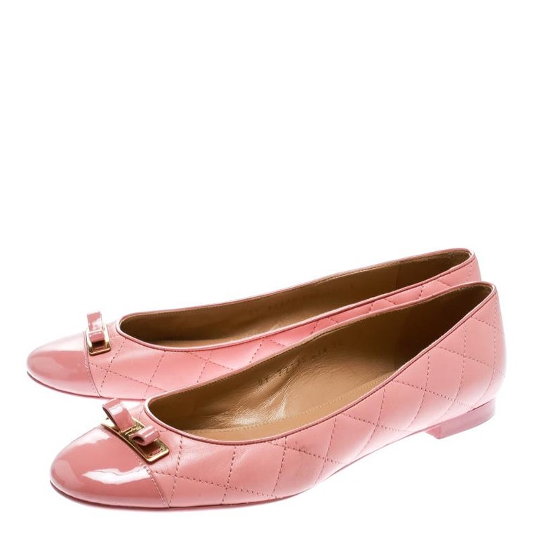 Salvatore Ferragamo Pink Quilted Leather Bow Ballet Flats Size 40.5 For ...