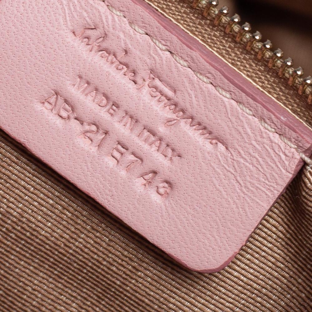 Women's Salvatore Ferragamo Pink Quilted Leather Bow Zip Genette Shoulder Bag