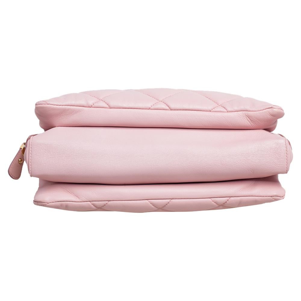 Salvatore Ferragamo Pink Quilted Leather Bow Zip Genette Shoulder Bag 2