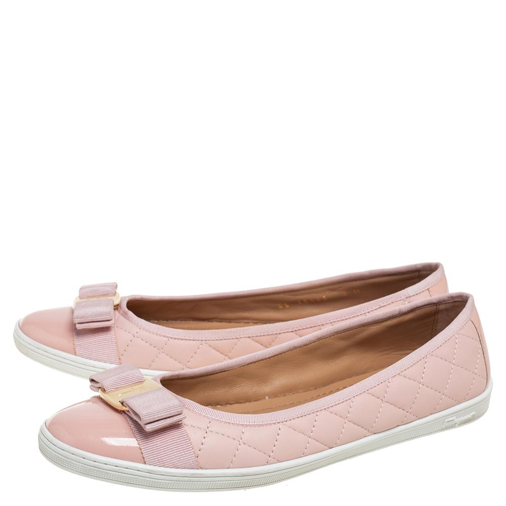 Salvatore Ferragamo Pink Quilted Varina Bow Slip-On Sneakers Size 39.5 2