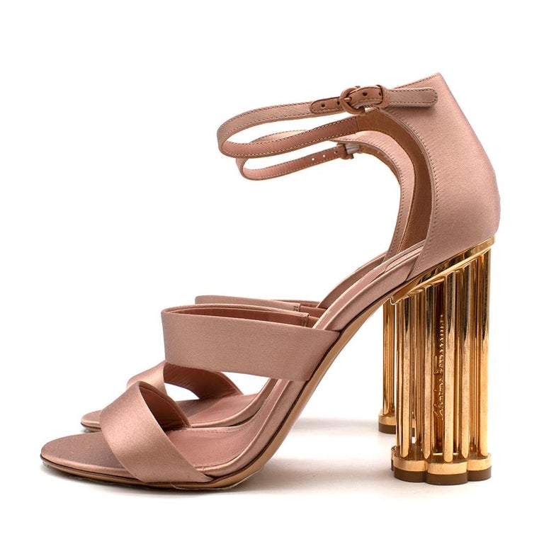 Salvatore Ferragamo Pink Satin Daiano Column-heel Sandals - Size EU 40 -  10C For Sale at 1stDibs