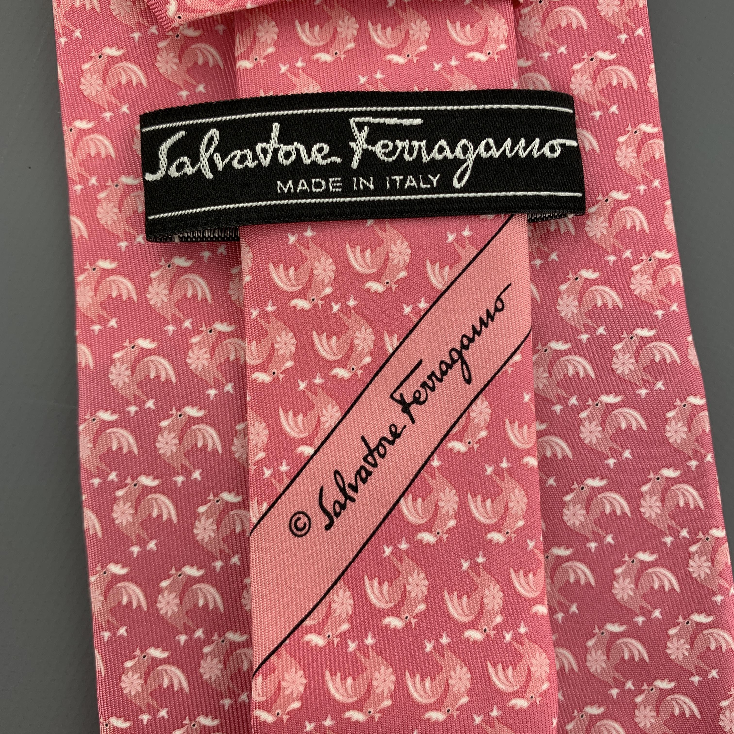 Men's SALVATORE FERRAGAMO Pink Silk Rooster Print Tie