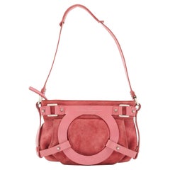 Salvatore Ferragamo Pink Suede and Leather Gancio Baguette Shoulder Bag