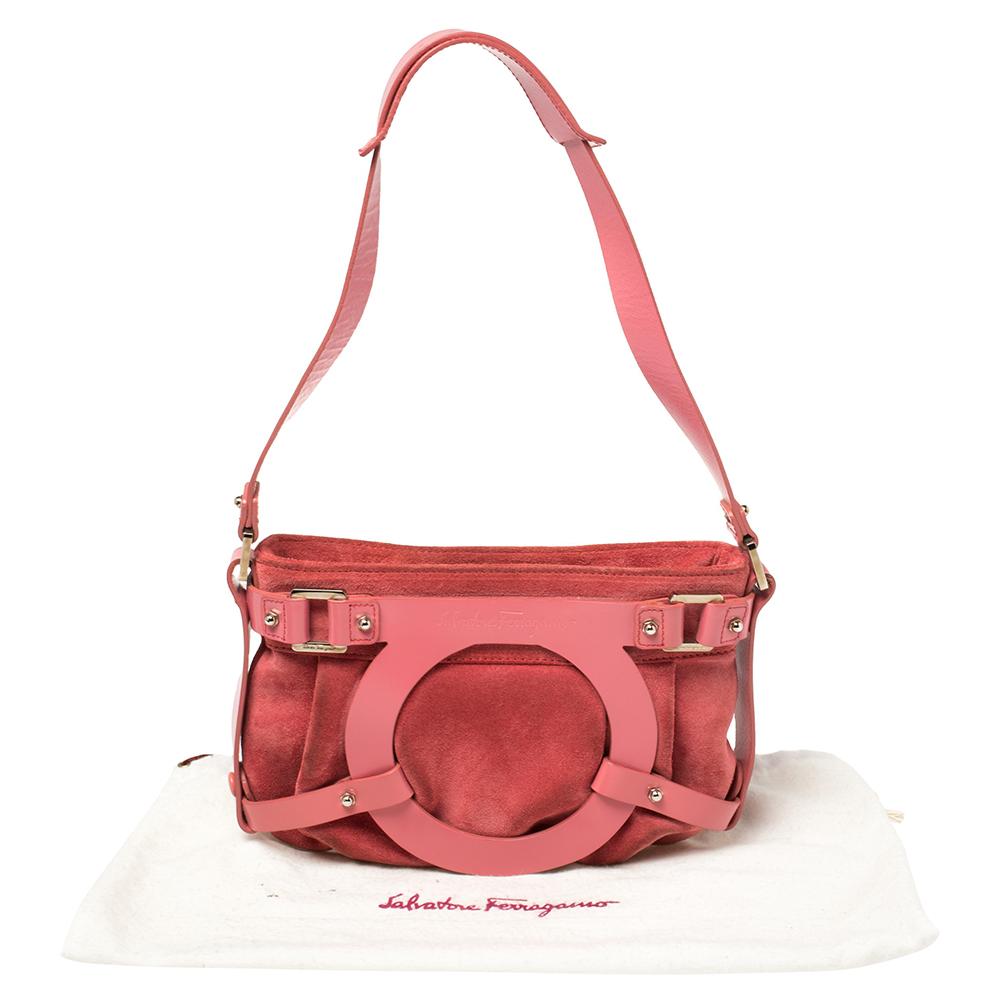Salvatore Ferragamo Pink Suede And Leather Shoulder Bag 4