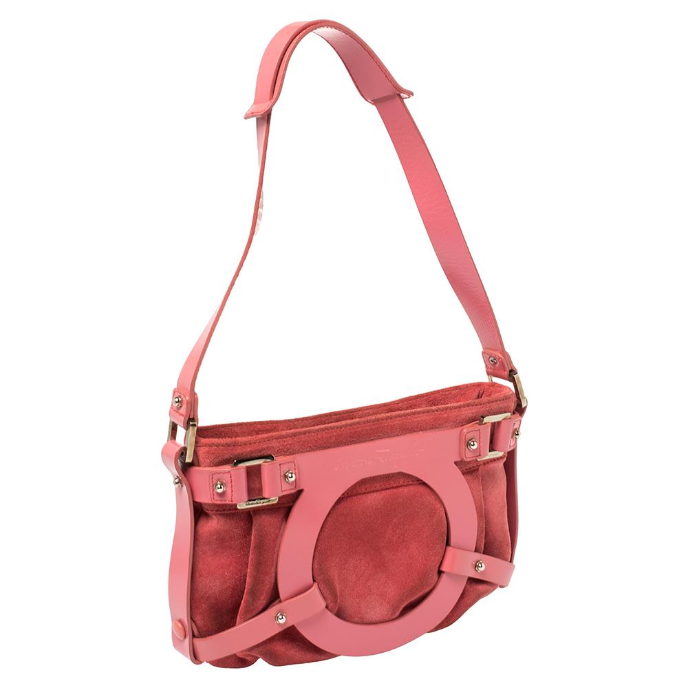 pink suede shoulder bag