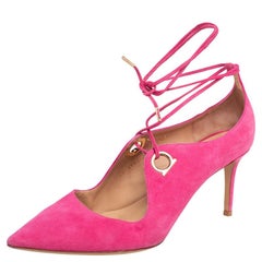 Salvatore Ferragamo Pink Suede Fidan Ankle Tie Pumps Size 41