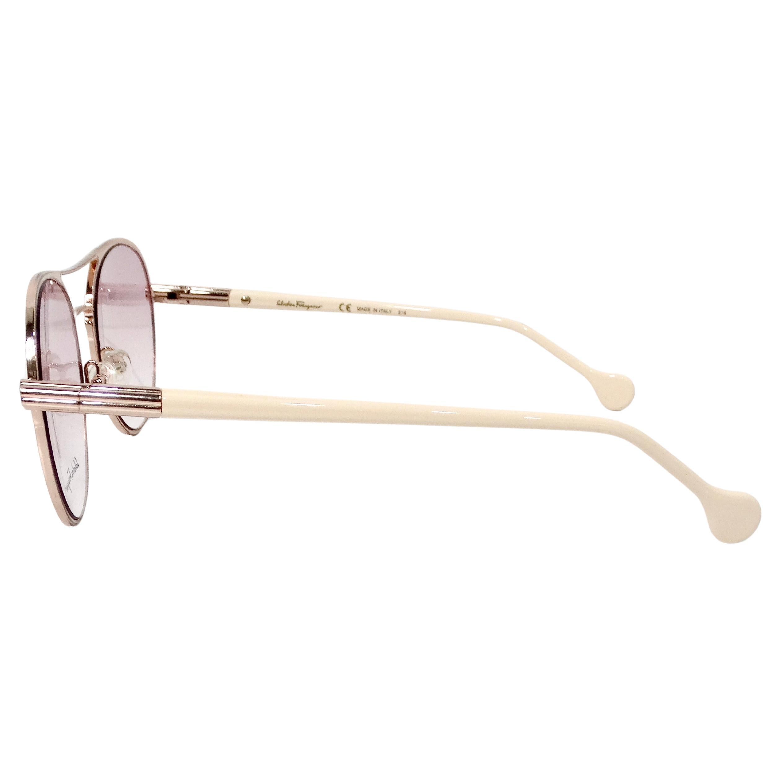 Gray Salvatore Ferragamo Pink Tinted Gold Tone Frame Aviator Sunglasses For Sale