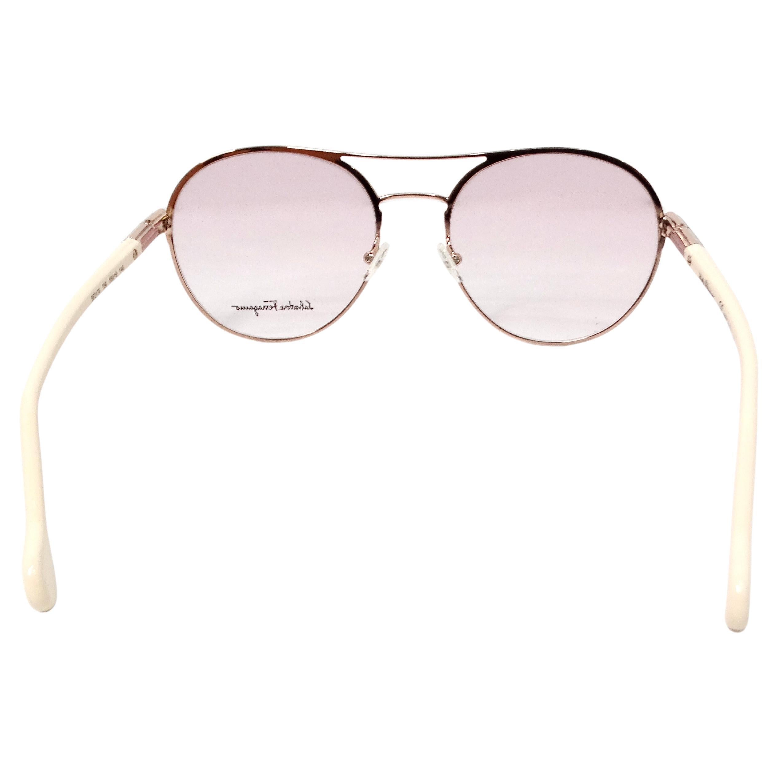 Salvatore Ferragamo Pink Tinted Gold Tone Frame Aviator Sunglasses In Good Condition For Sale In Scottsdale, AZ