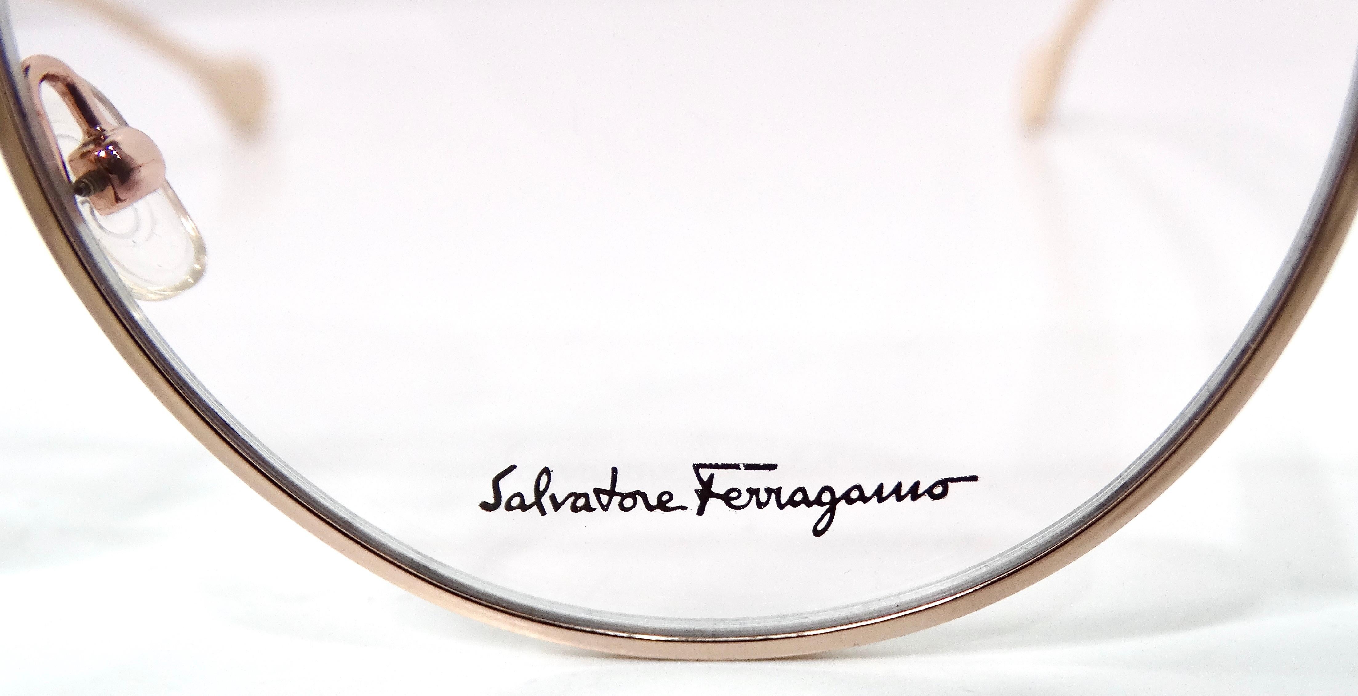 Salvatore Ferragamo Pink Tinted Gold Tone Frame Aviator Sunglasses For Sale 3