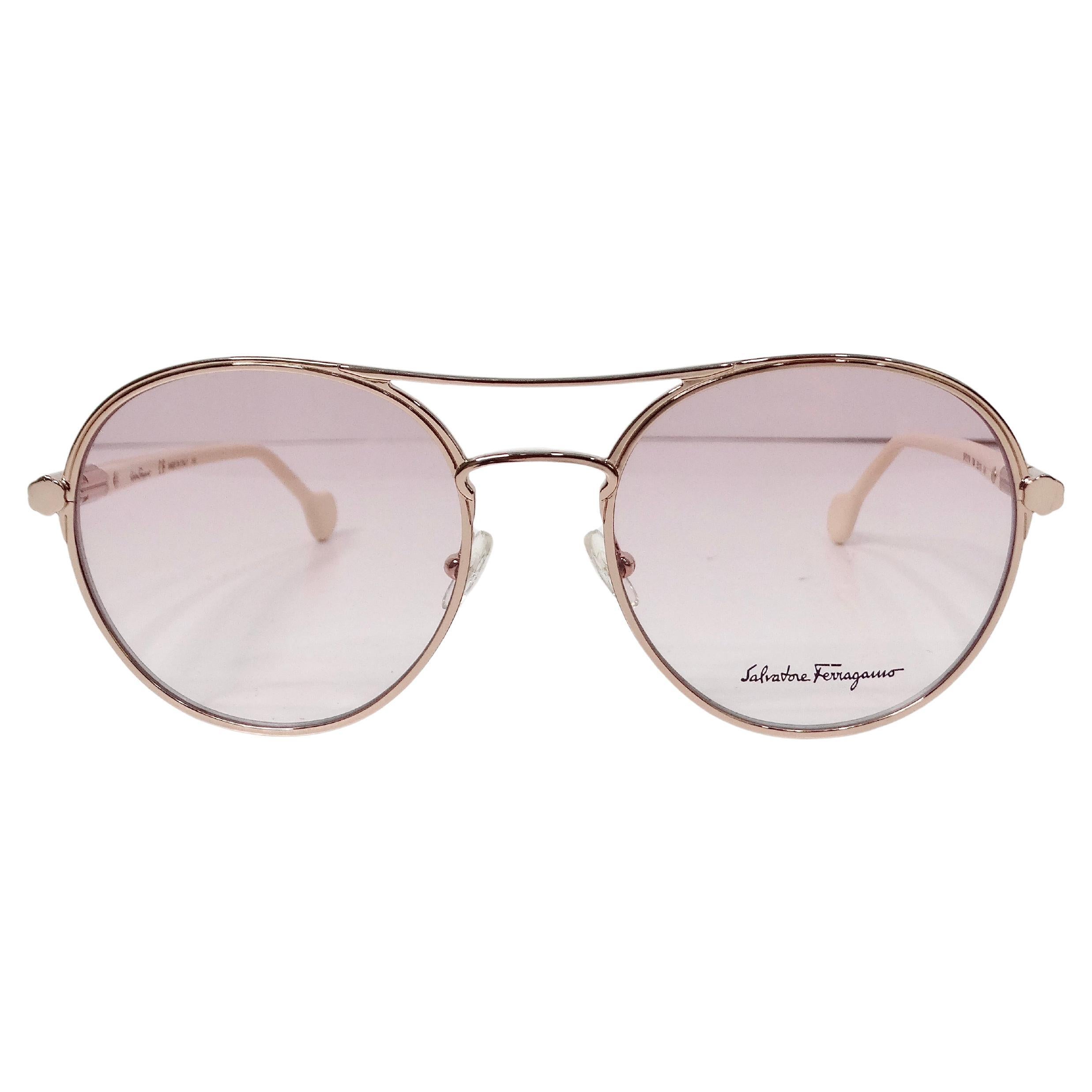 Salvatore Ferragamo Pink Tinted Gold Tone Frame Aviator Sunglasses For Sale