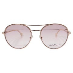 Salvatore Ferragamo Pink Tinted Gold Tone Frame Aviator Sunglasses