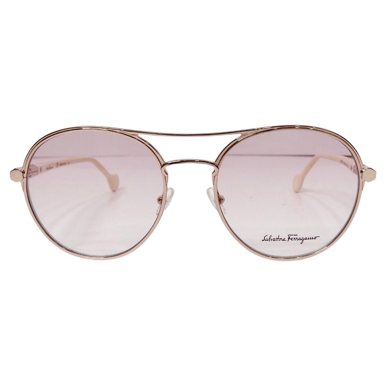 Salvatore Ferragamo Pink Tinted Gold Tone Frame Aviator 