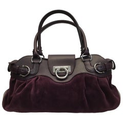 Salvatore Ferragamo Plum Suede and Leather Shoulder Bag