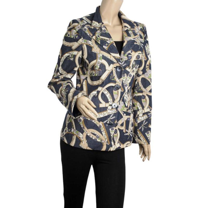Get the perfect fun yet formal look with this Salvatore Ferragamo Printed Jacket. It is made from 100% cotton and ornamented with Salvatore Ferragamo floral logos. It features front buttons, two front pockets and a back slit.

Includes: The Luxury