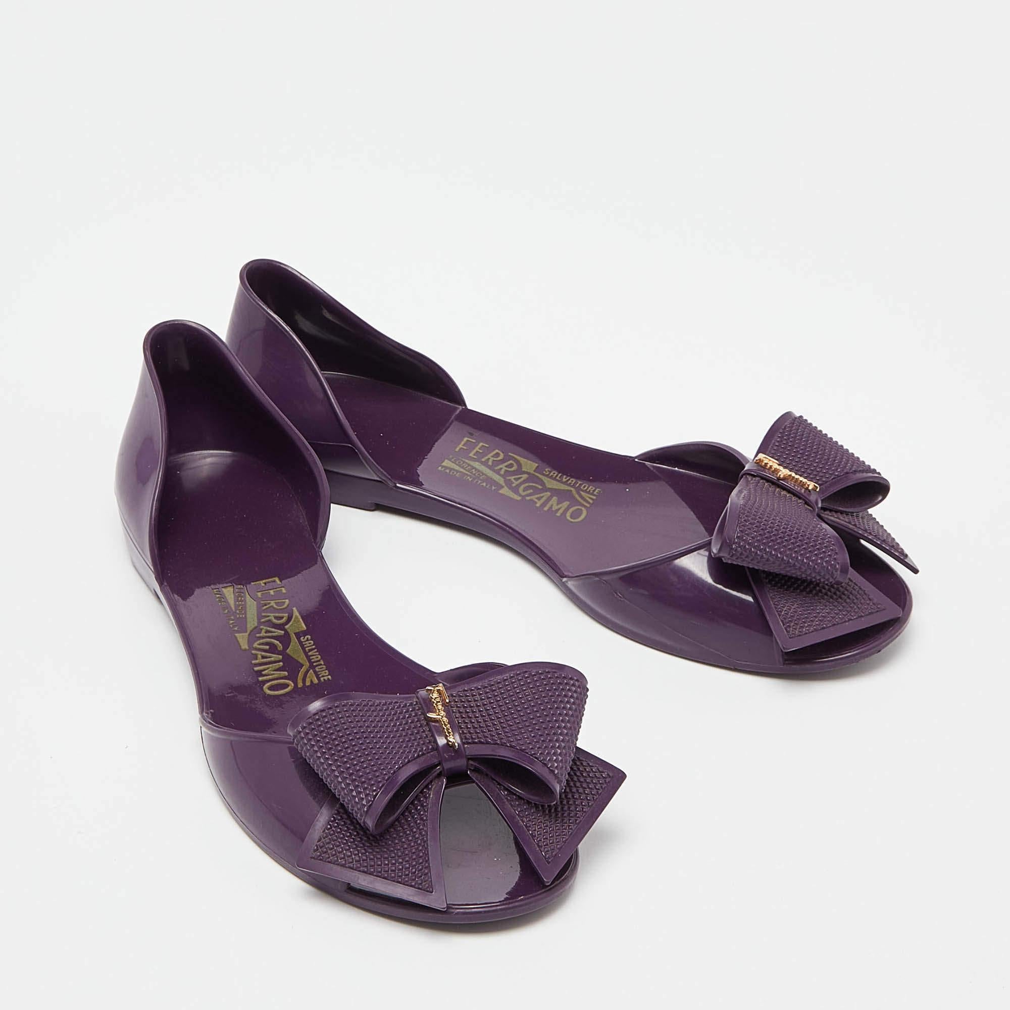 Women's Salvatore Ferragamo Purple Jelly Barbados Bow Ballet Flats Size 35.5 For Sale